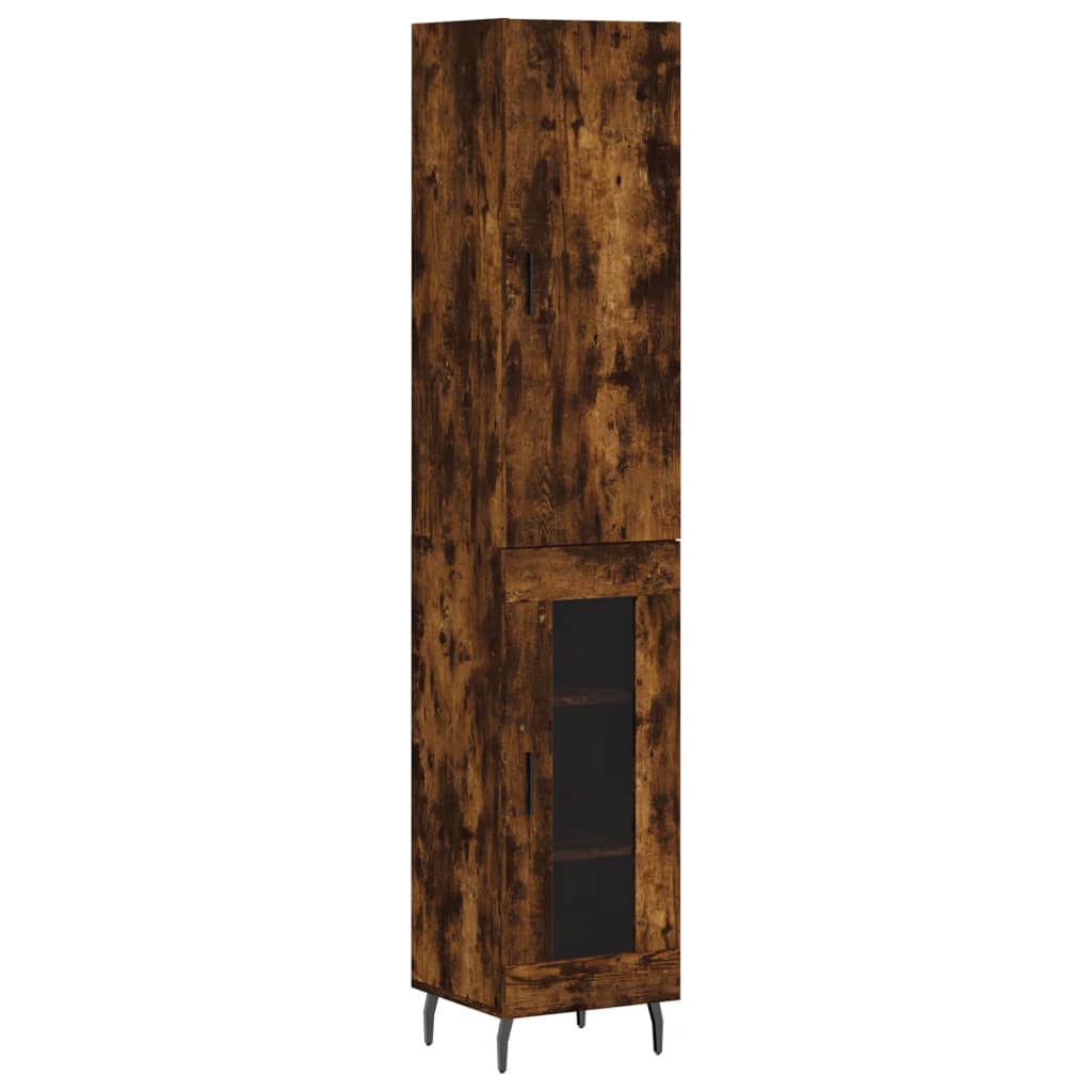 Buffet haut Chêne fumé 34,5x34x180 cm Bois d'ingénierie