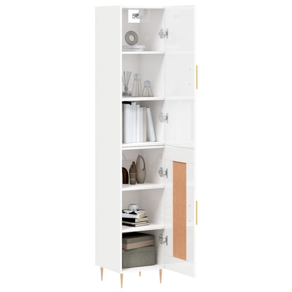 Buffet haut Blanc brillant 34,5x34x180 cm Bois d'ingénierie