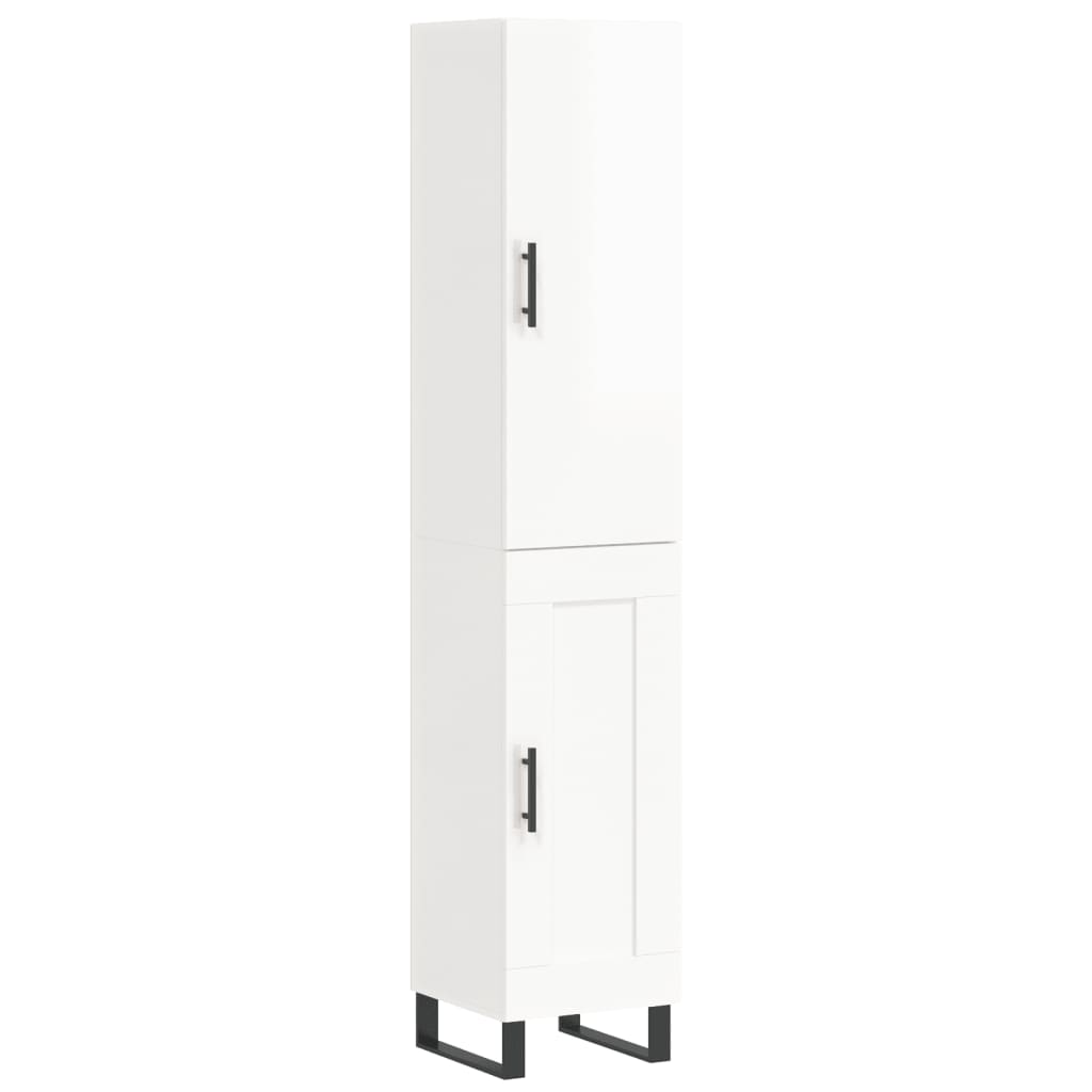 Buffet haut Blanc brillant 34,5x34x180 cm Bois d'ingénierie