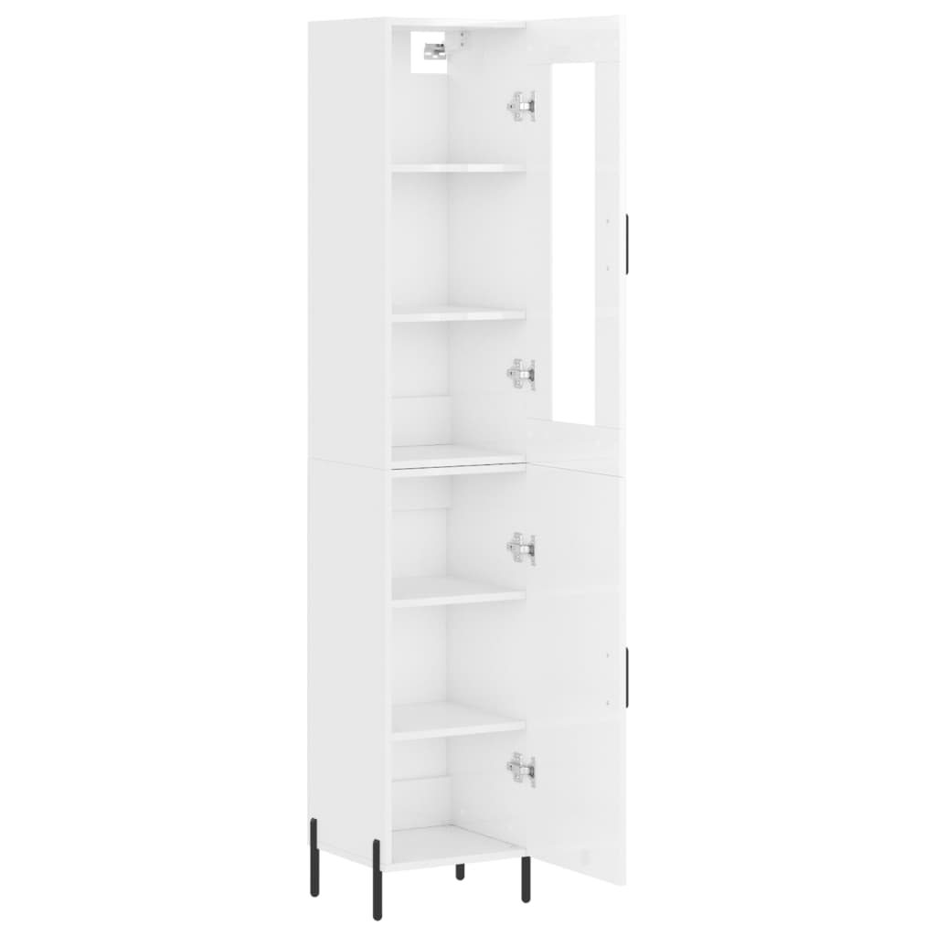 Buffet haut Blanc brillant 34,5x34x180 cm Bois d'ingénierie