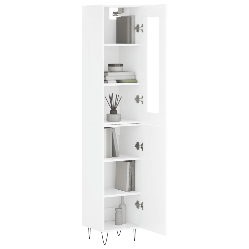 Buffet haut Blanc brillant 34,5x34x180 cm Bois d'ingénierie