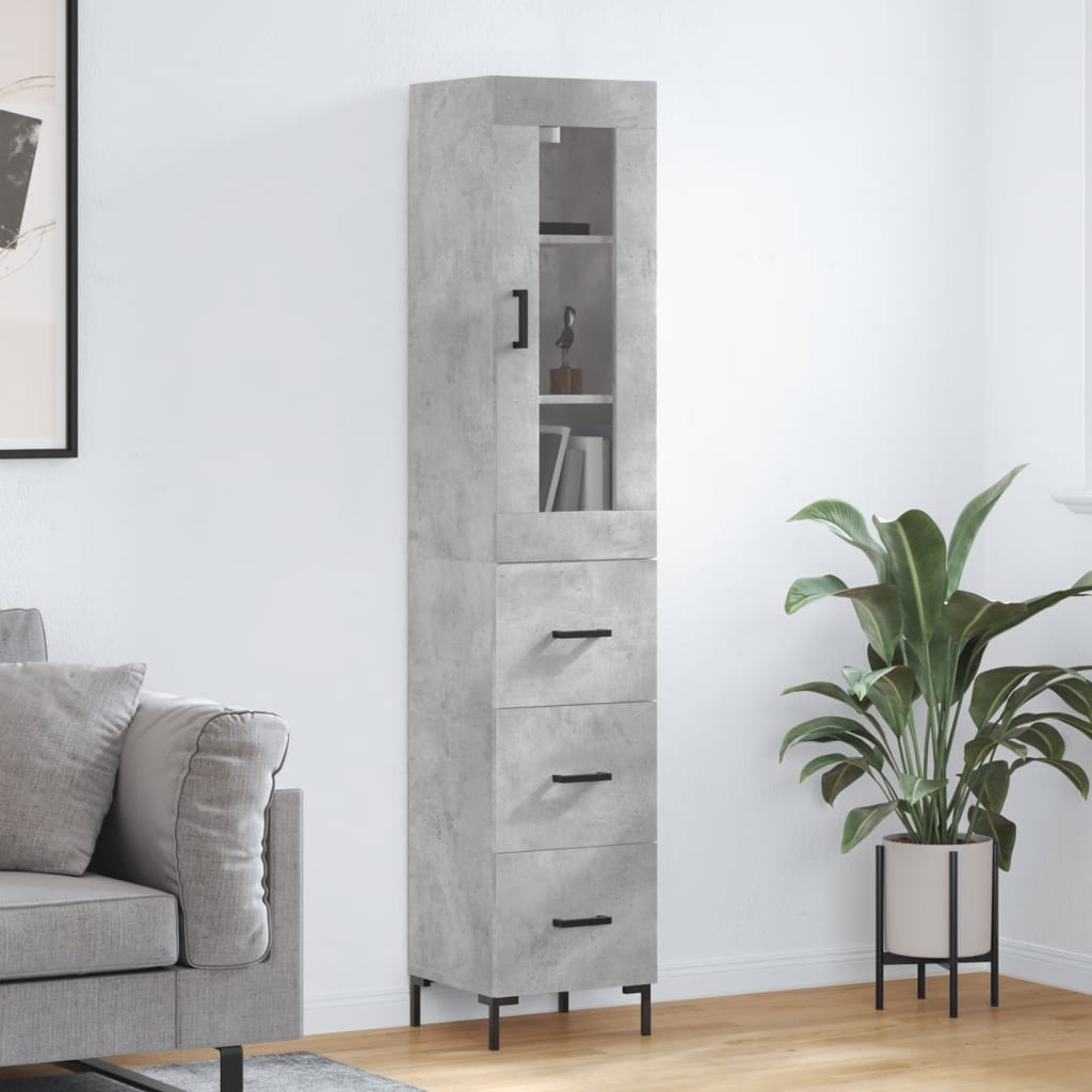 High sideboard Concrete gray 34.5x34x180 cm Engineered wood