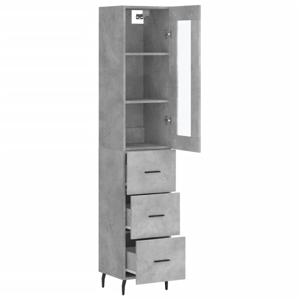 Buffet haut Gris béton 34,5x34x180 cm Bois d'ingénierie