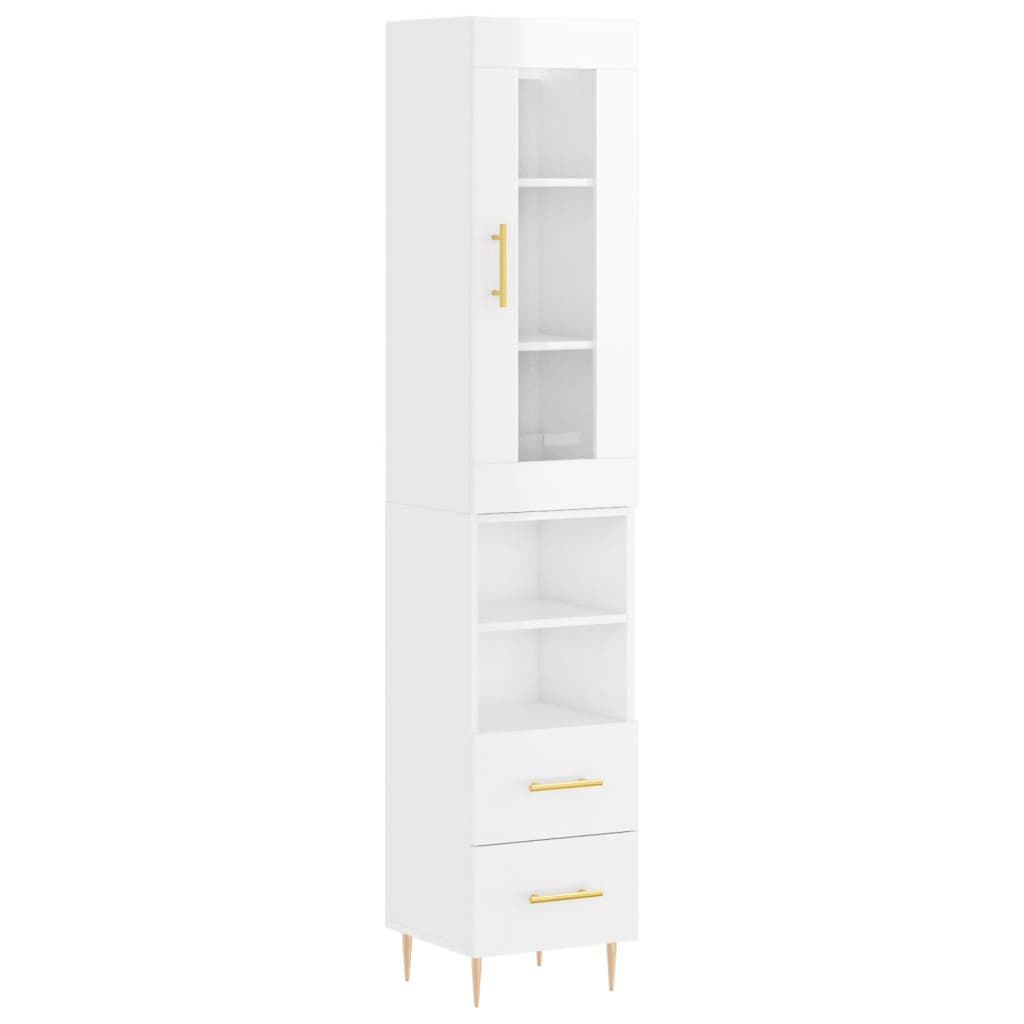 Buffet haut Blanc brillant 34,5x34x180 cm Bois d'ingénierie