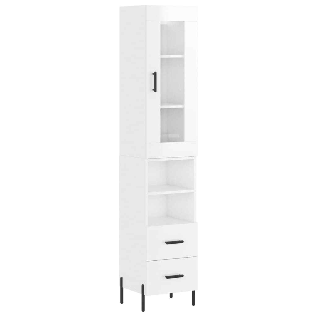 Buffet haut Blanc brillant 34,5x34x180 cm Bois d'ingénierie