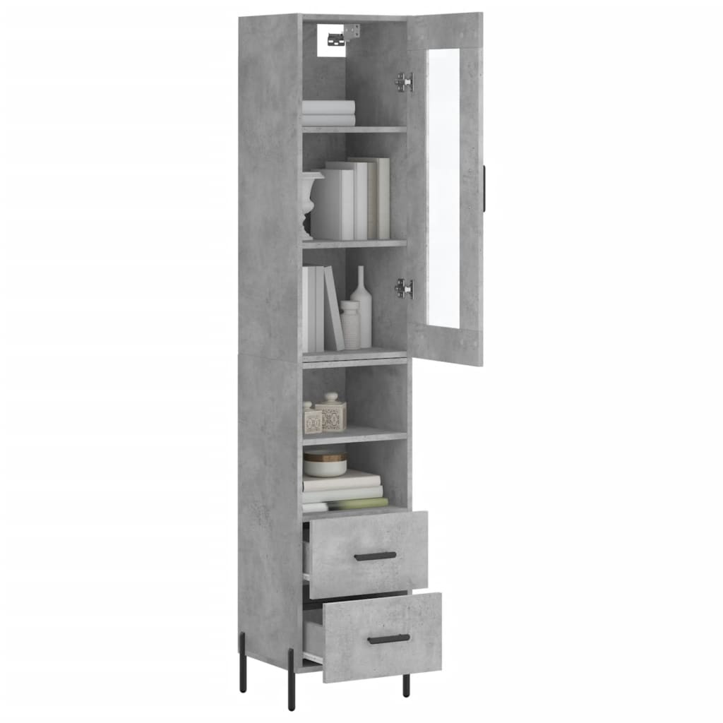 Buffet haut Gris béton 34,5x34x180 cm Bois d'ingénierie