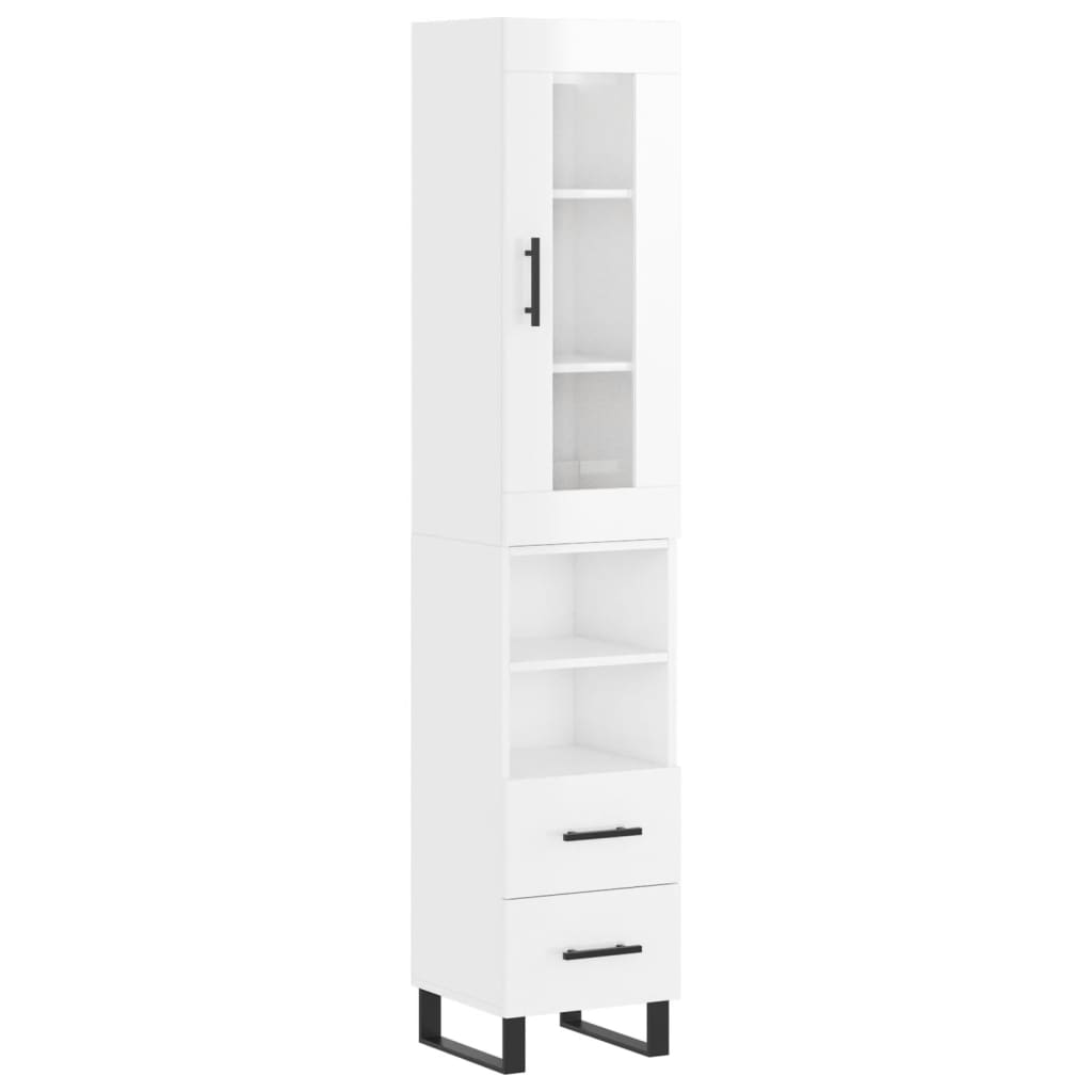 Buffet haut Blanc brillant 34,5x34x180 cm Bois d'ingénierie