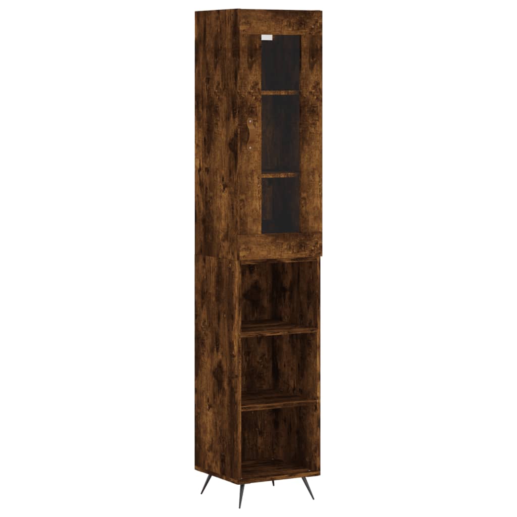 Buffet haut Chêne fumé 34,5x34x180 cm Bois d'ingénierie