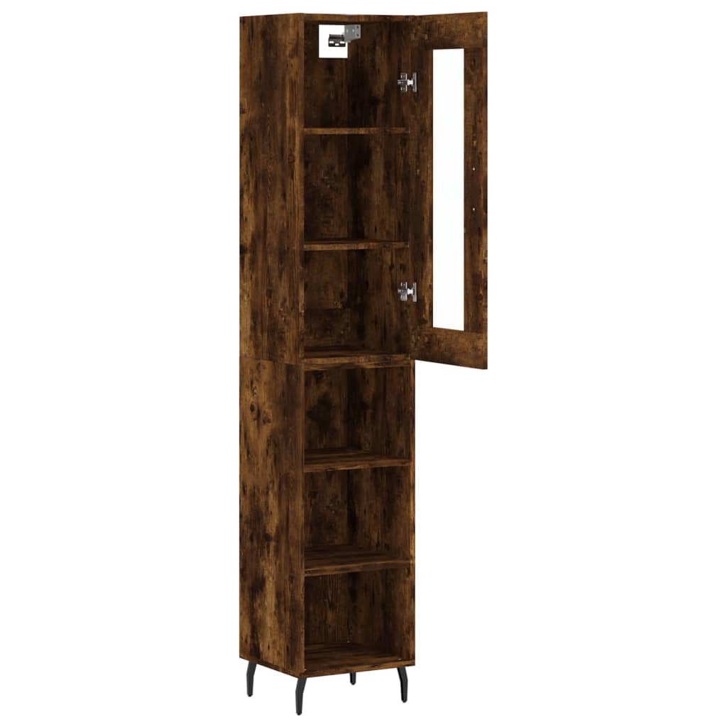 Buffet haut Chêne fumé 34,5x34x180 cm Bois d'ingénierie