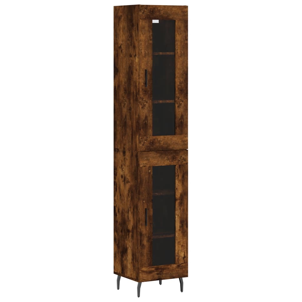 Buffet haut Chêne fumé 34,5x34x180 cm Bois d'ingénierie