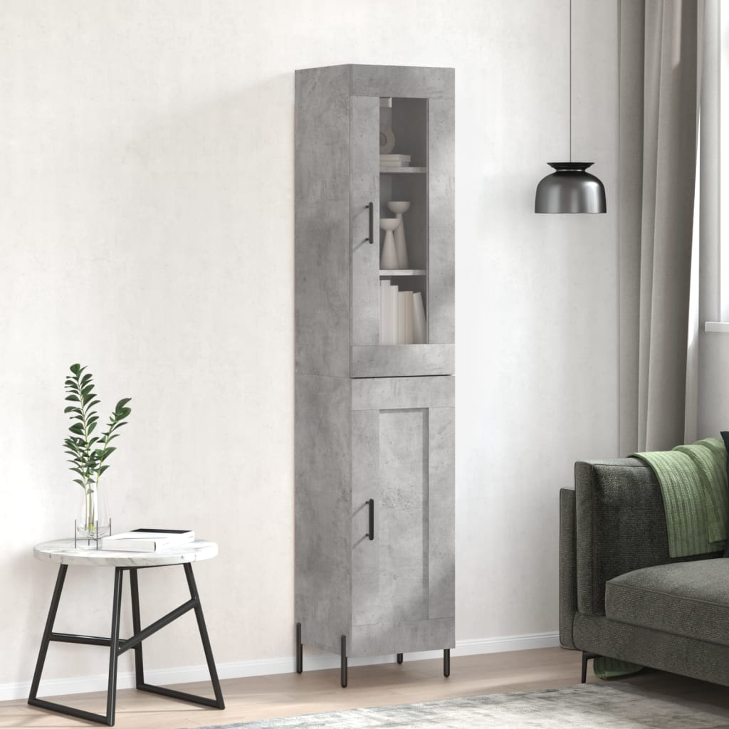 Buffet haut Gris béton 34,5x34x180 cm Bois d'ingénierie