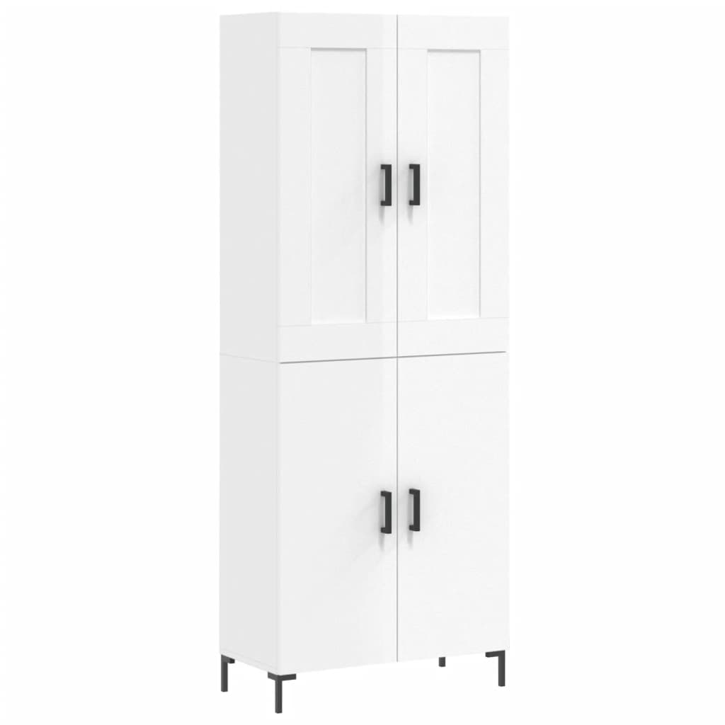 Buffet haut Blanc brillant 69,5x34x180 cm Bois d'ingénierie