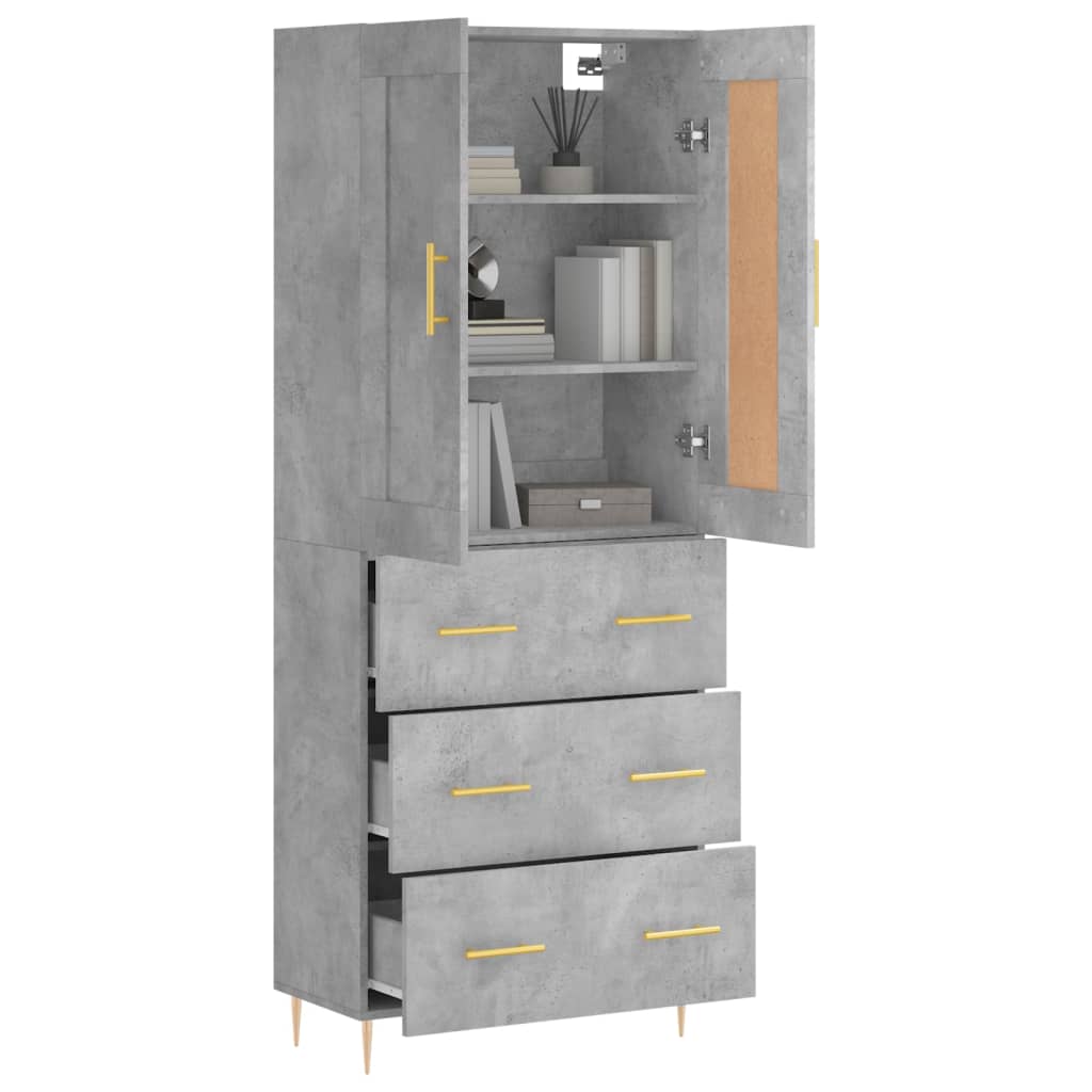 Buffet haut Gris béton 69,5x34x180 cm Bois d'ingénierie