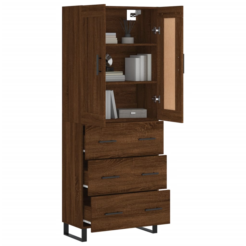 Buffet haut Chêne marron 69,5x34x180 cm Bois d'ingénierie