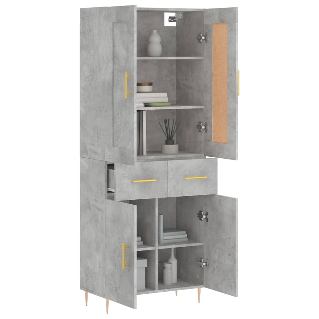 Buffet haut Gris béton 69,5x34x180 cm Bois d'ingénierie