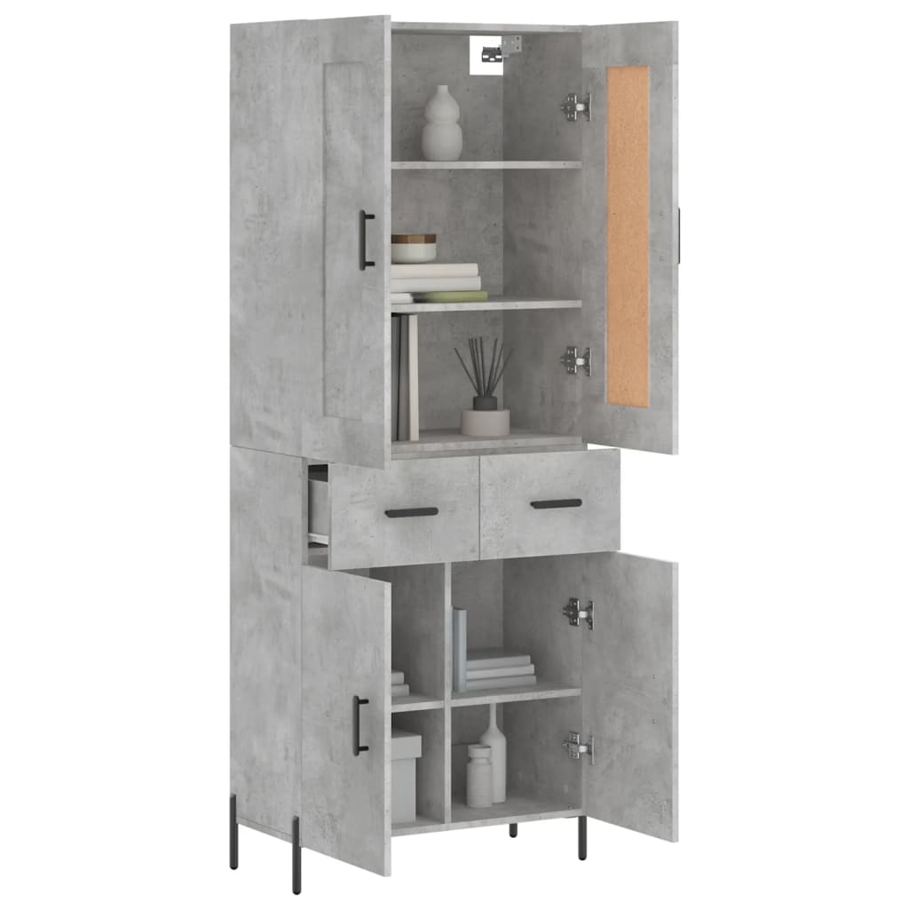 Buffet haut Gris béton 69,5x34x180 cm Bois d'ingénierie