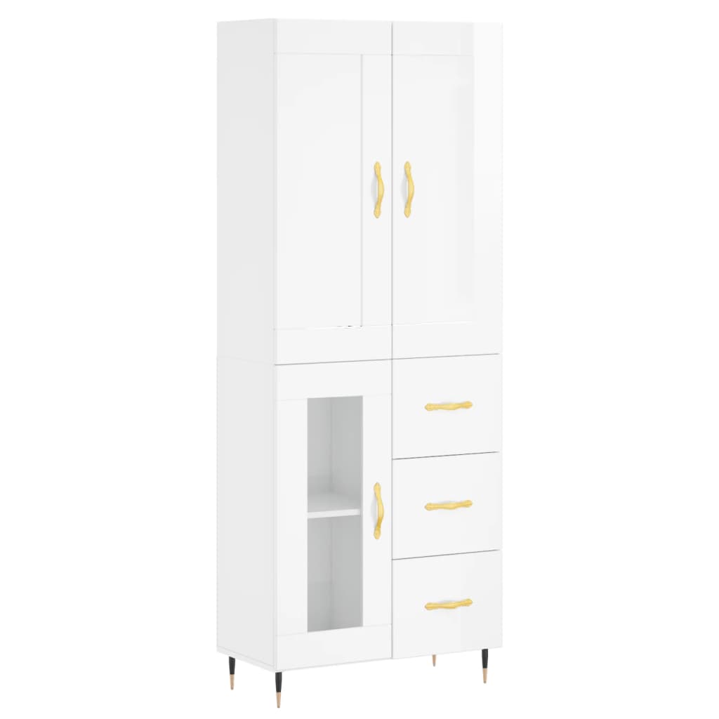 Buffet haut Blanc brillant 69,5x34x180 cm Bois d'ingénierie