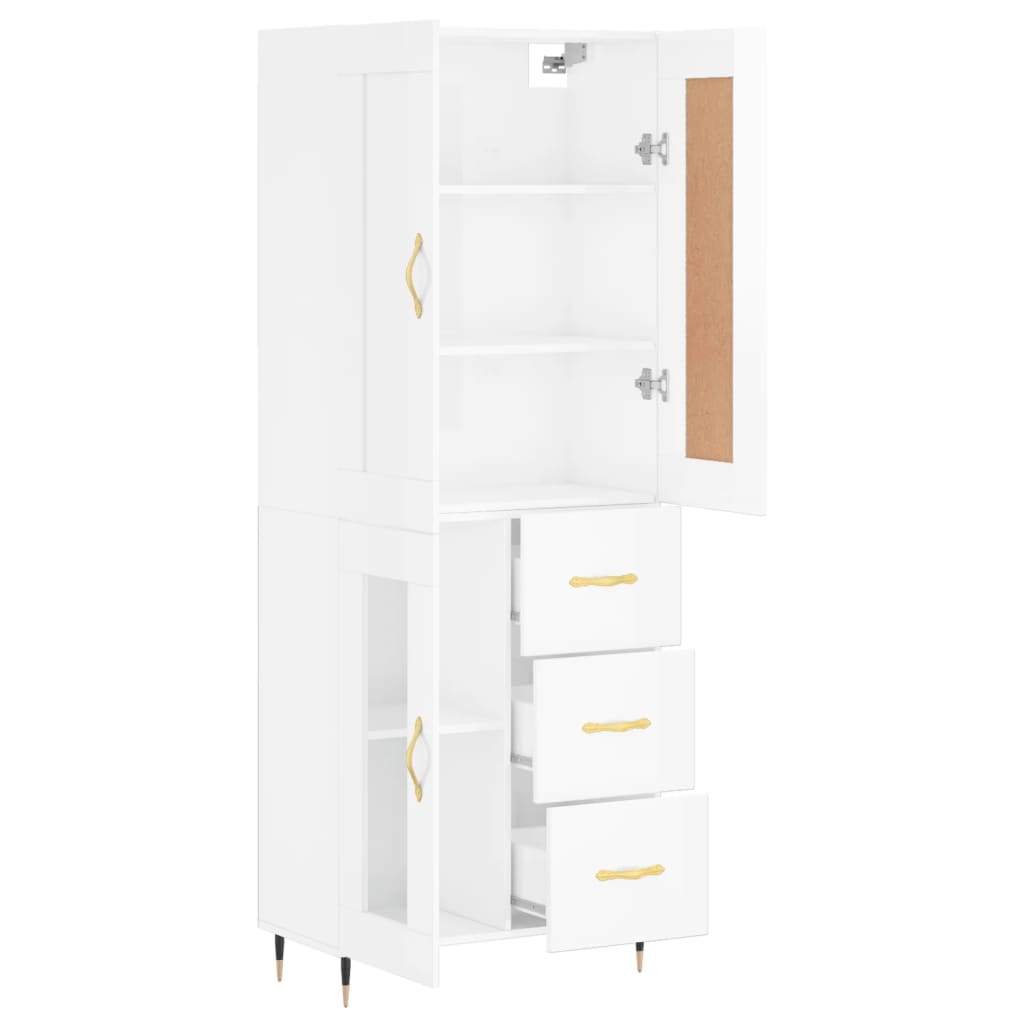 Buffet haut Blanc brillant 69,5x34x180 cm Bois d'ingénierie