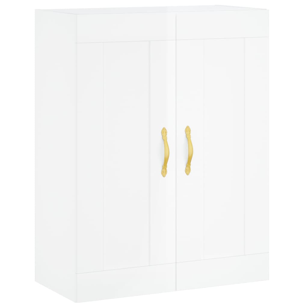 Buffet haut Blanc brillant 69,5x34x180 cm Bois d'ingénierie