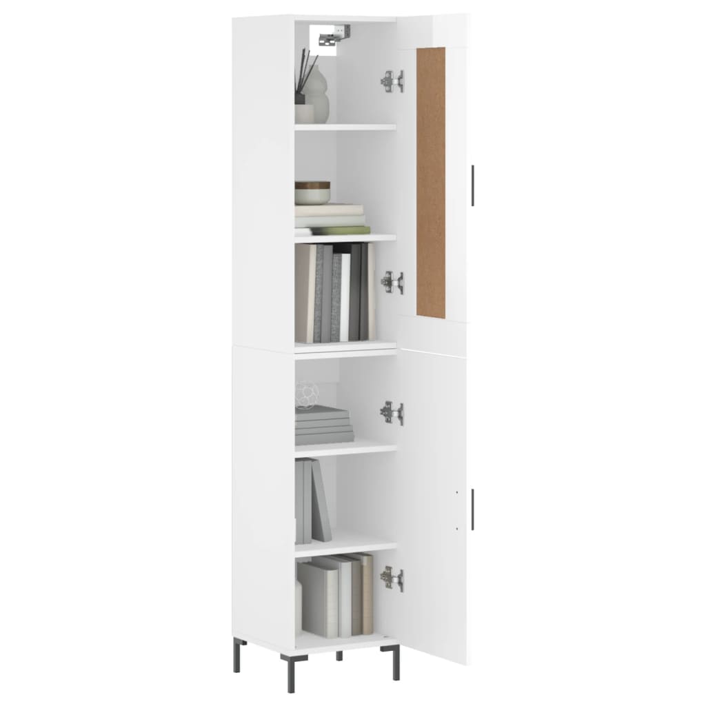 Buffet haut Blanc brillant 34,5x34x180 cm Bois d'ingénierie