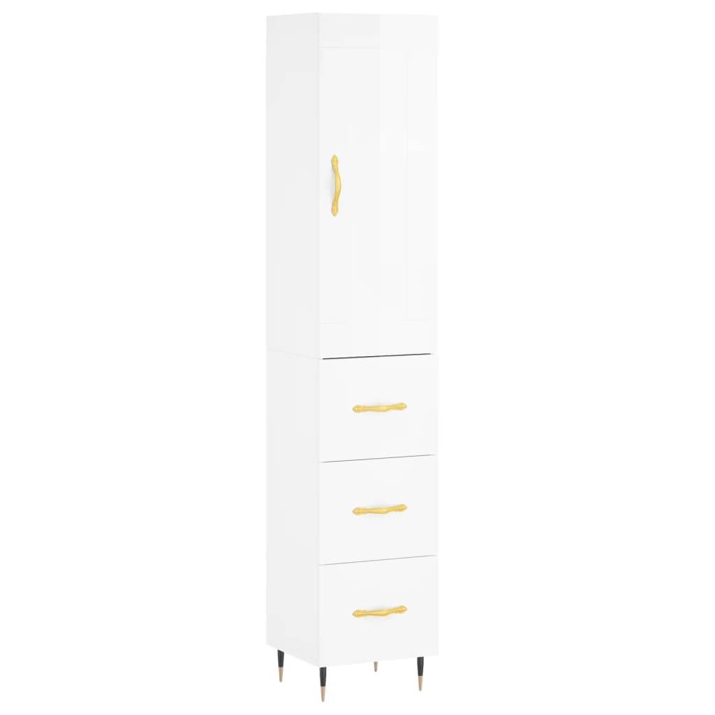 Buffet haut Blanc brillant 34,5x34x180 cm Bois d'ingénierie