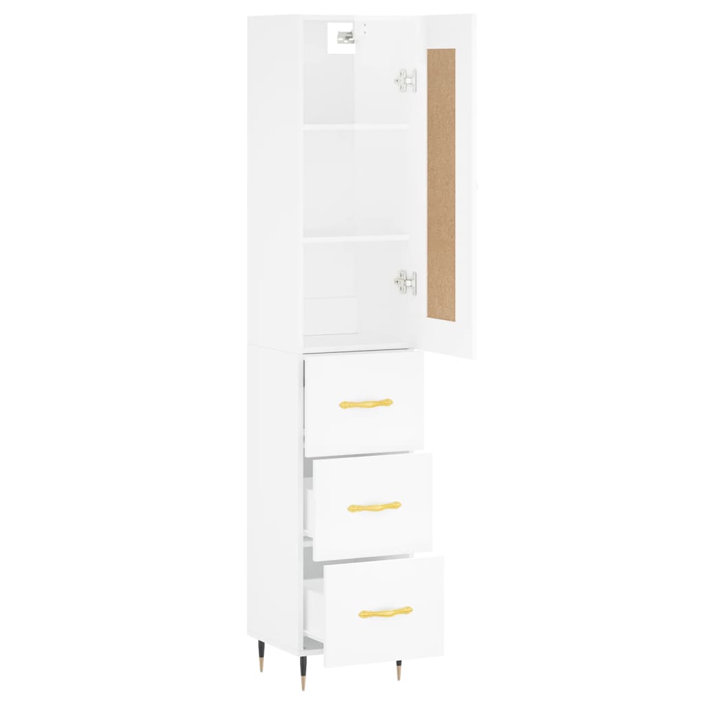 Buffet haut Blanc brillant 34,5x34x180 cm Bois d'ingénierie