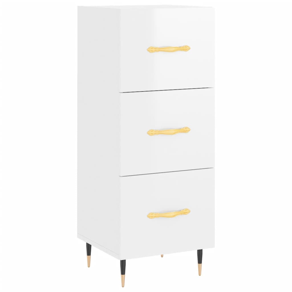 Buffet haut Blanc brillant 34,5x34x180 cm Bois d'ingénierie