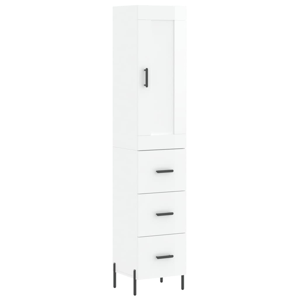 Buffet haut Blanc brillant 34,5x34x180 cm Bois d'ingénierie