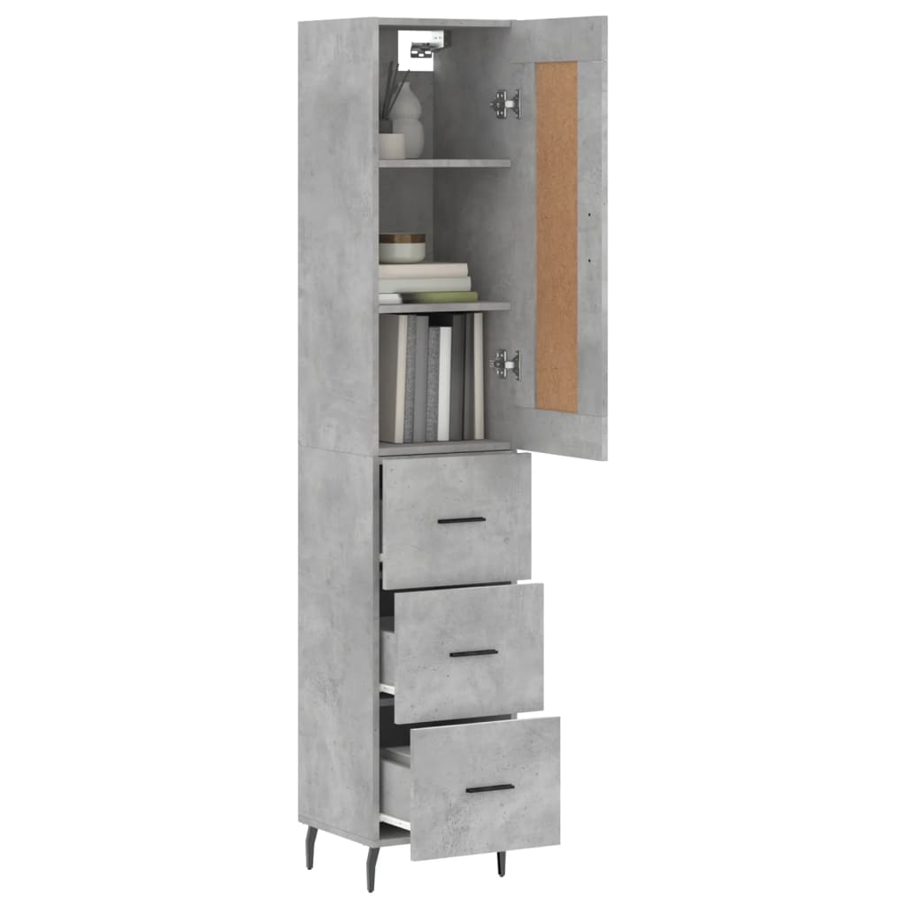 High sideboard Concrete gray 34.5x34x180 cm Engineered wood