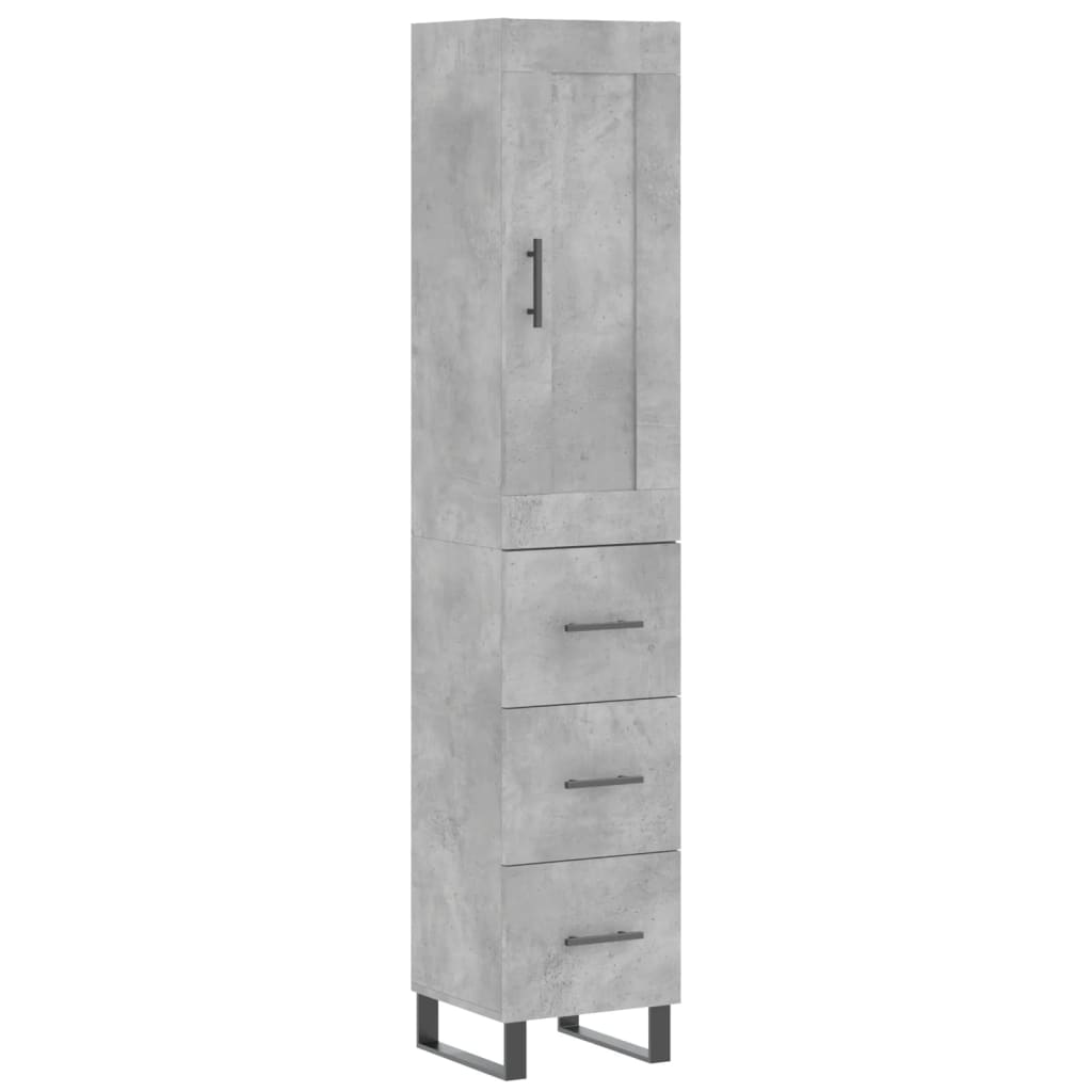 Buffet haut Gris béton 34,5x34x180 cm Bois d'ingénierie