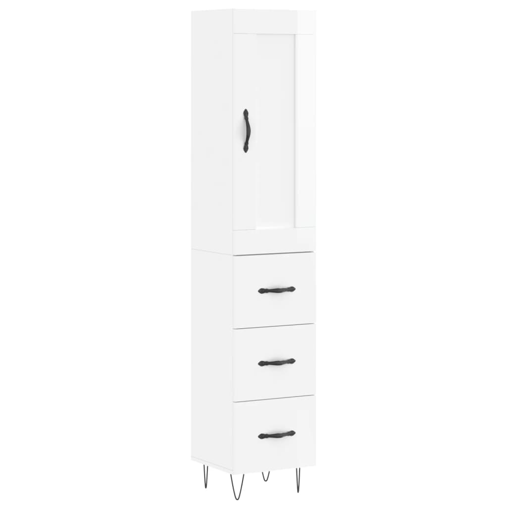 Buffet haut Blanc brillant 34,5x34x180 cm Bois d'ingénierie