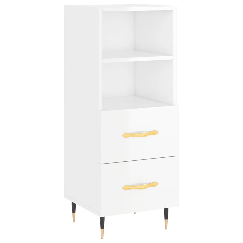 Buffet haut Blanc brillant 34,5x34x180 cm Bois d'ingénierie