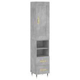 Buffet haut Gris béton 34,5x34x180 cm Bois d'ingénierie