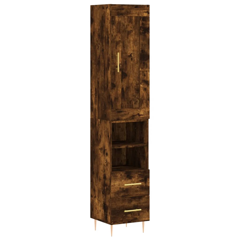 Buffet haut Chêne fumé 34,5x34x180 cm Bois d'ingénierie