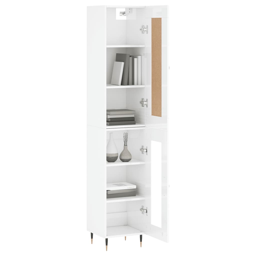 Buffet haut Blanc brillant 34,5x34x180 cm Bois d'ingénierie