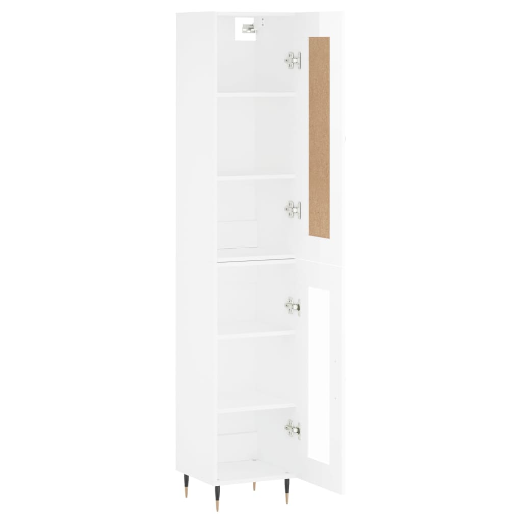 Buffet haut Blanc brillant 34,5x34x180 cm Bois d'ingénierie