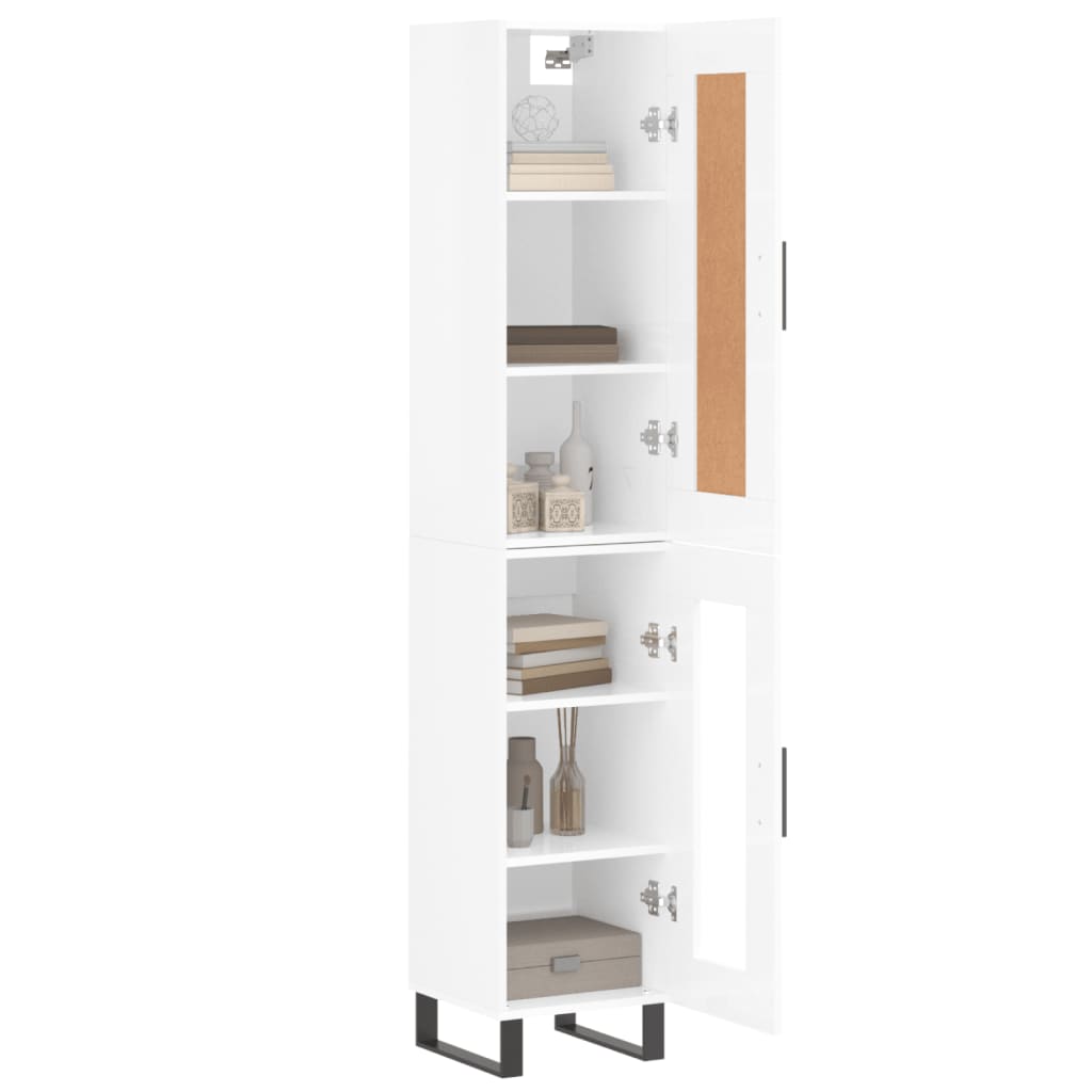 Buffet haut Blanc brillant 34,5x34x180 cm Bois d'ingénierie