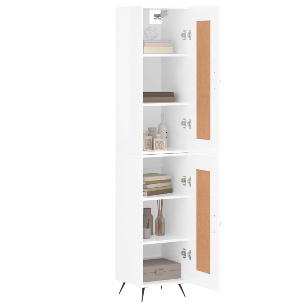 Buffet haut Blanc brillant 34,5x34x180 cm Bois d'ingénierie