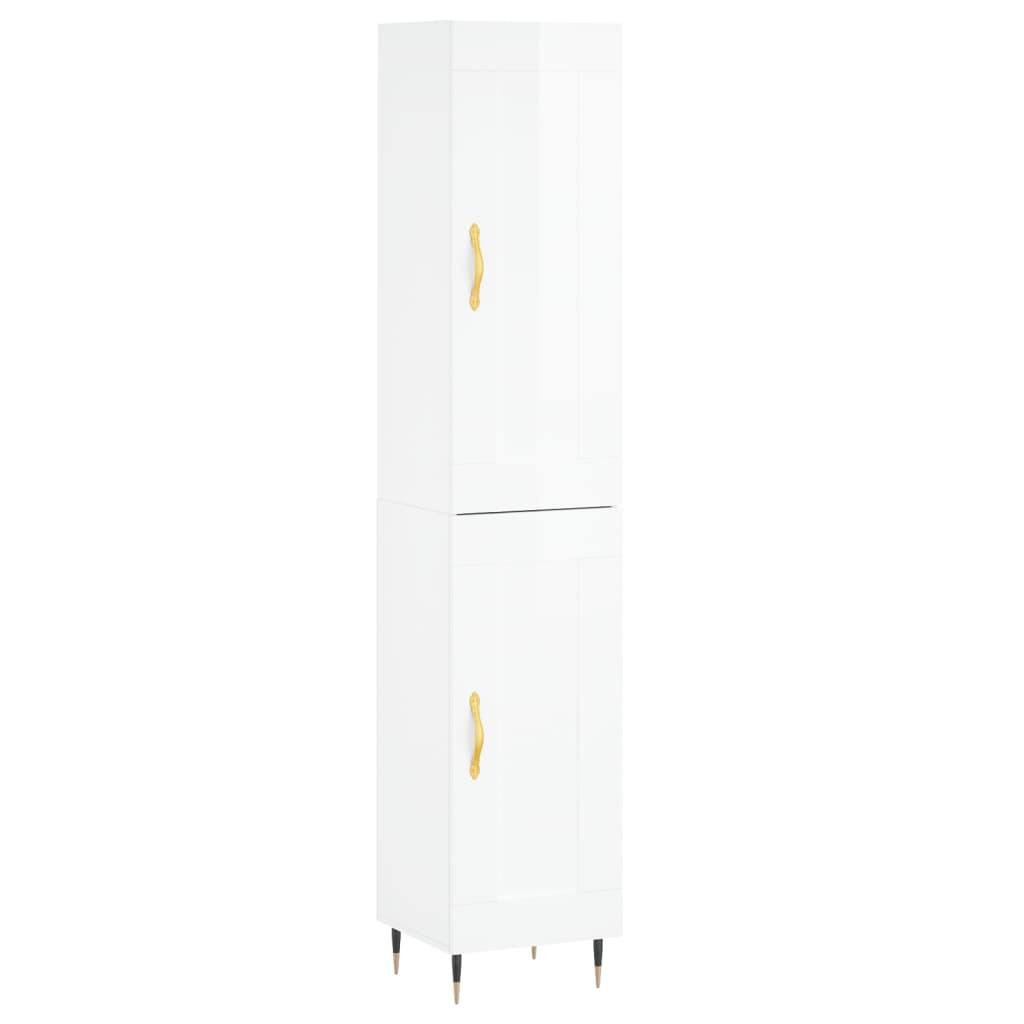 Buffet haut Blanc brillant 34,5x34x180 cm Bois d'ingénierie