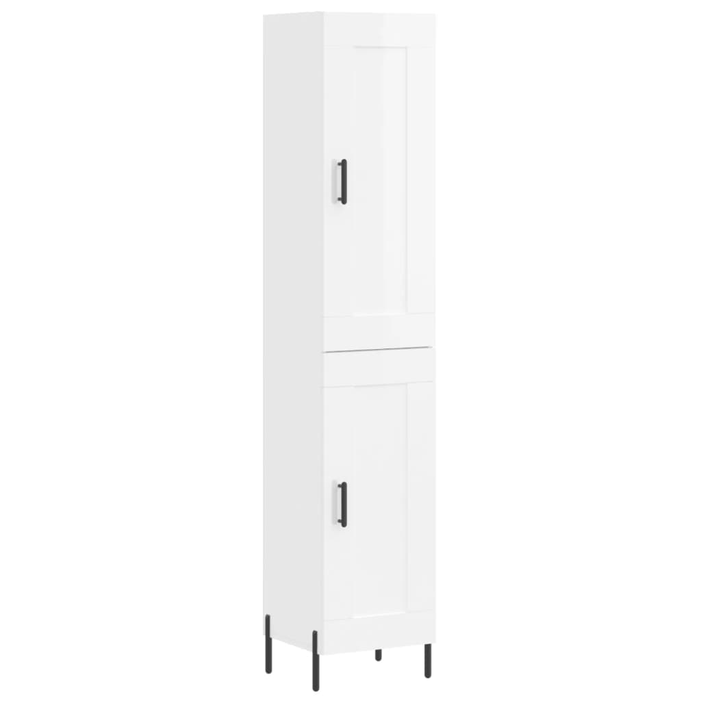 Buffet haut Blanc brillant 34,5x34x180 cm Bois d'ingénierie