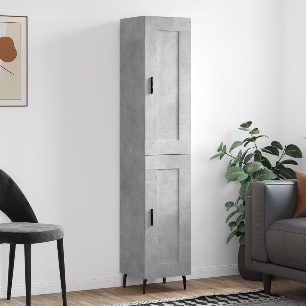 Buffet haut Gris béton 34,5x34x180 cm Bois d'ingénierie