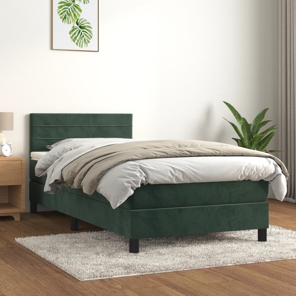 Sommier à lattes de lit avec matelas Vert foncé 90x190 cm