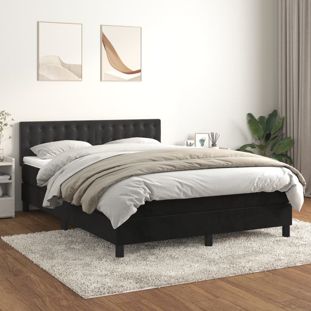 Sommier à lattes de lit avec matelas Noir 140x190 cm Velours