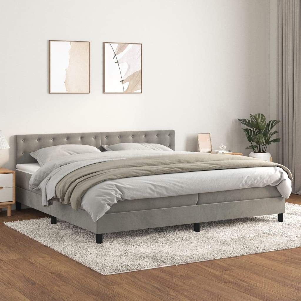 Sommier à lattes de lit et matelas Gris clair 200x200cm Velours