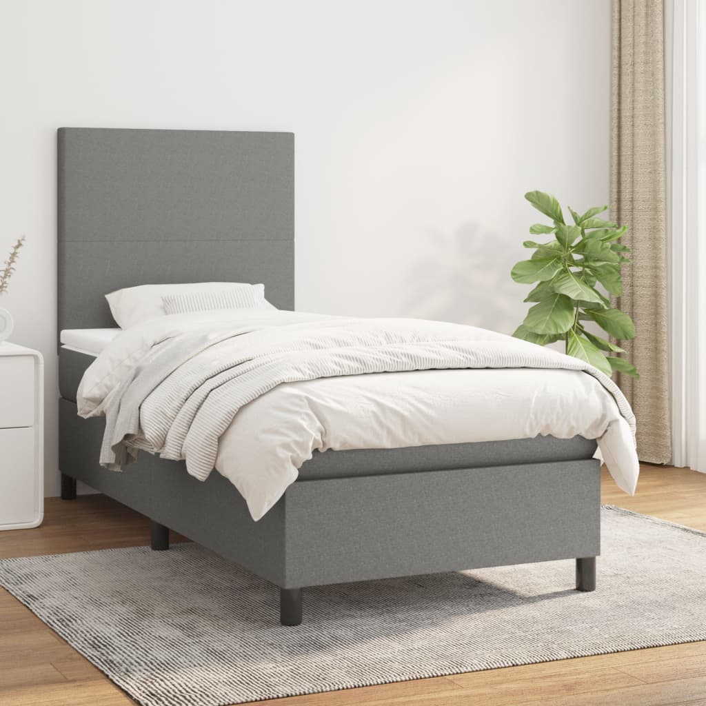 Sommier à lattes de lit avec matelas Gris foncé 80x200 cm Tissu