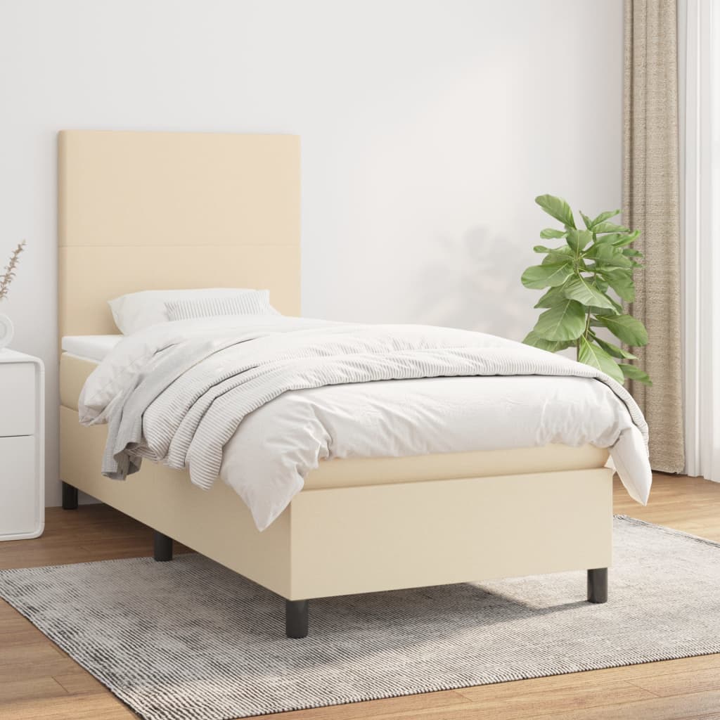 Sommier à lattes de lit avec matelas Crème 90x200 cm Tissu