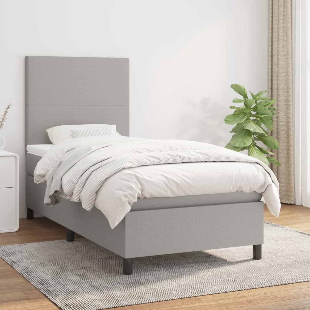 Sommier à lattes de lit avec matelas Gris clair 100x200cm Tissu