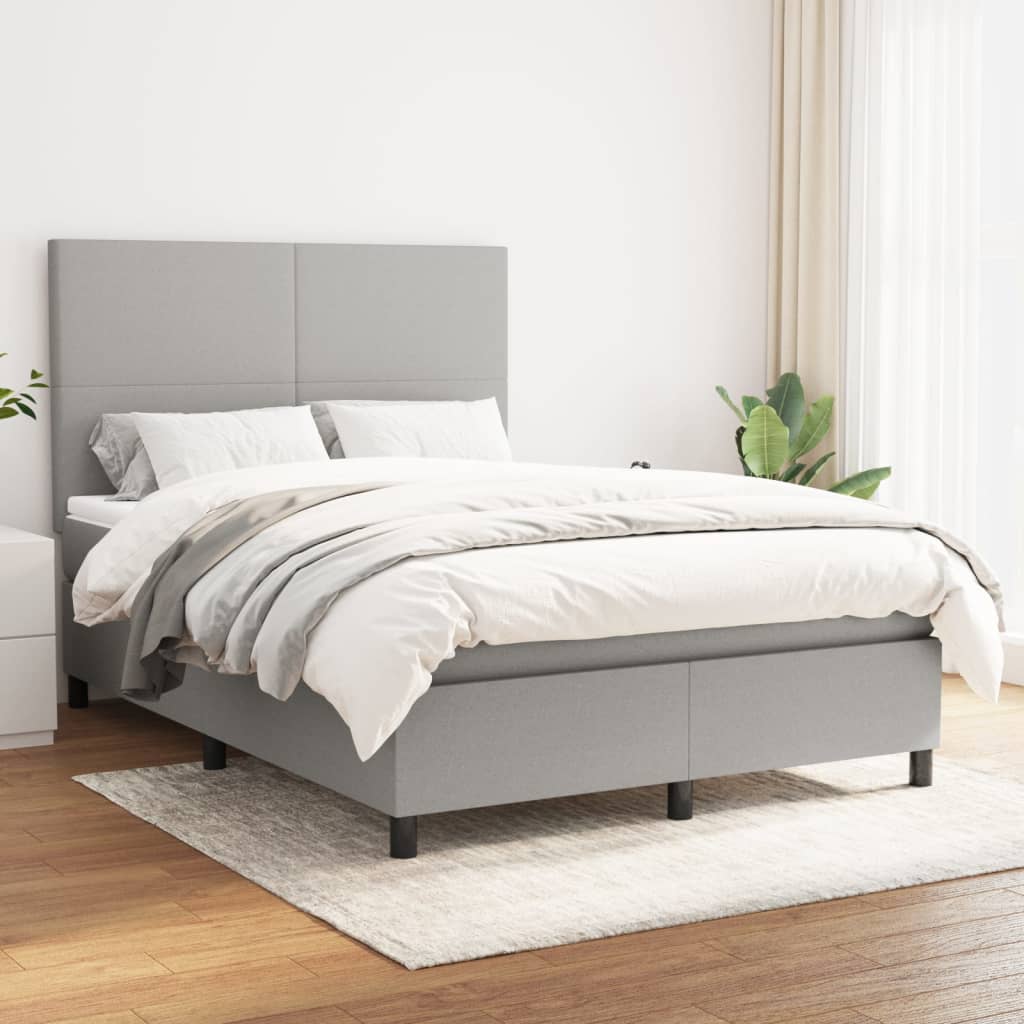 Sommier à lattes de lit avec matelas Gris clair 140x190cm Tissu