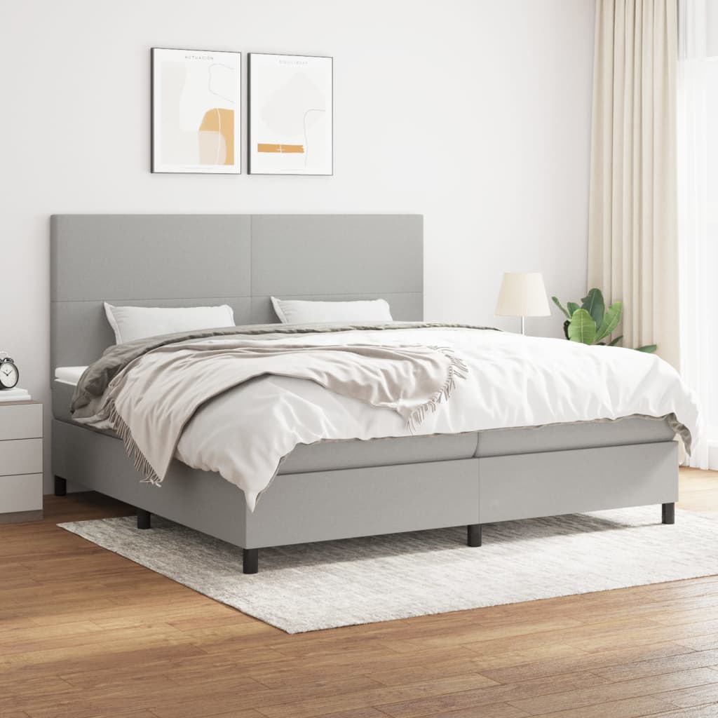 Sommier à lattes de lit avec matelas Gris clair 200x200cm Tissu