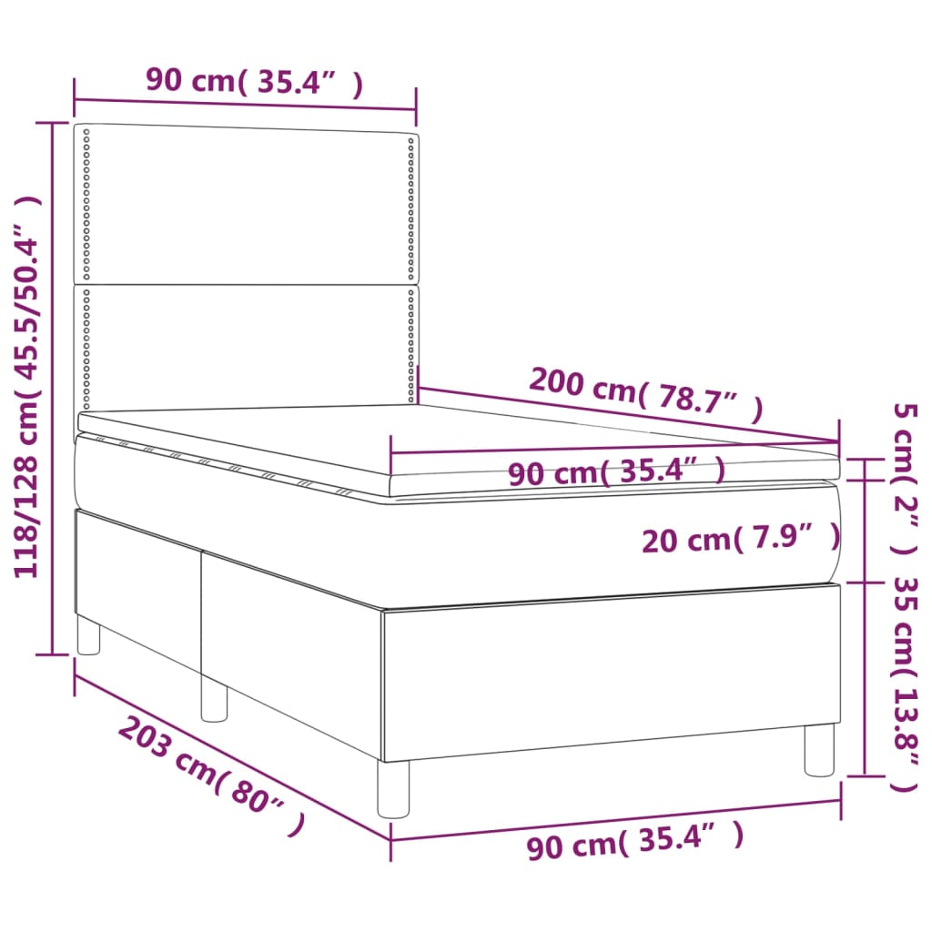 Sommier à lattes de lit avec matelas Gris clair 90x200 cm Tissu